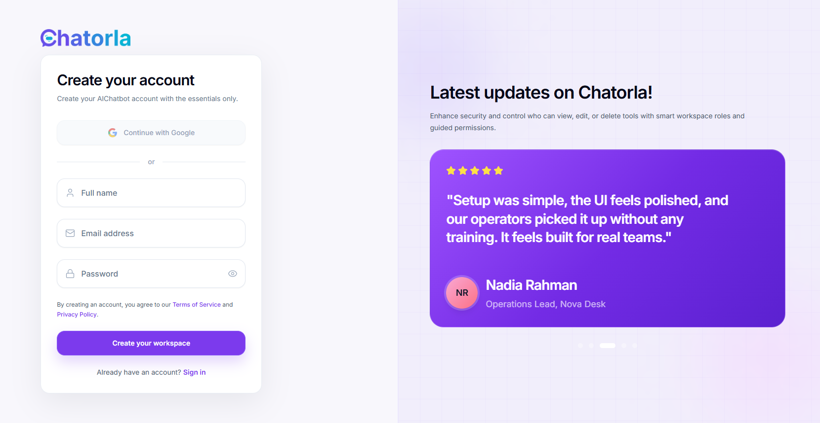 Google Sign Up Chatorla