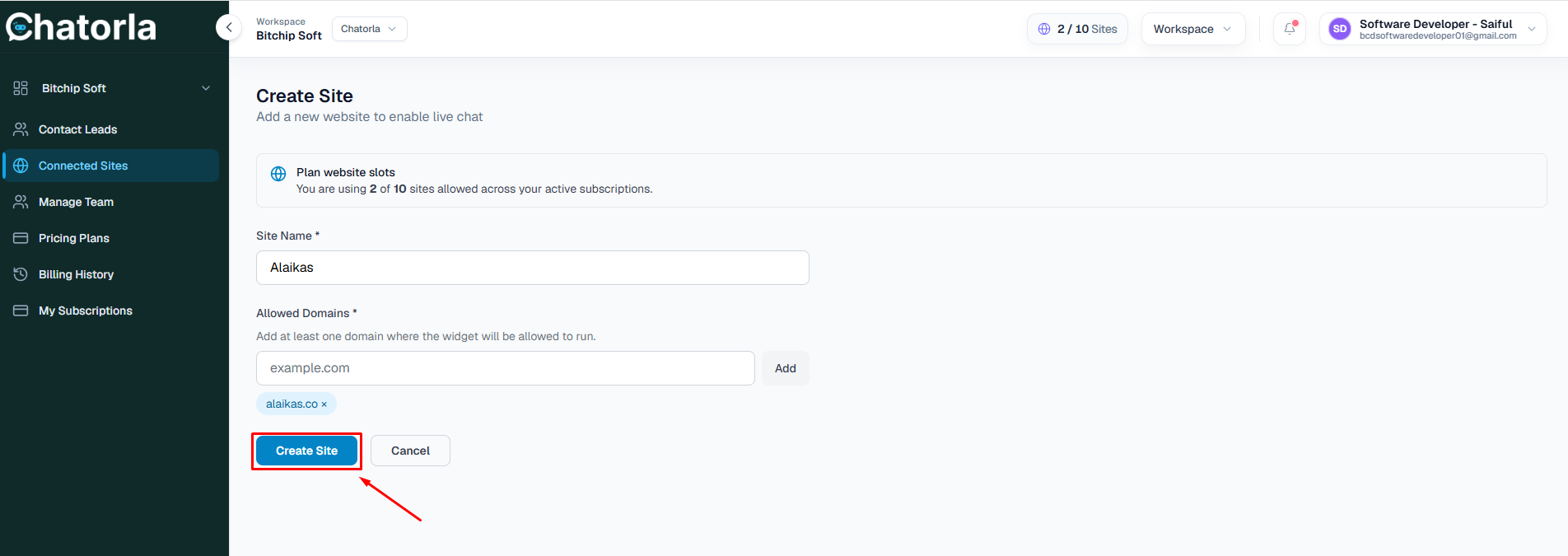 Create Site Step 2